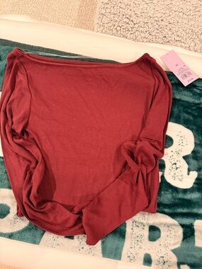 wild fable Ribbed Off-Shoulder Long Sleeve Top - Brick Red